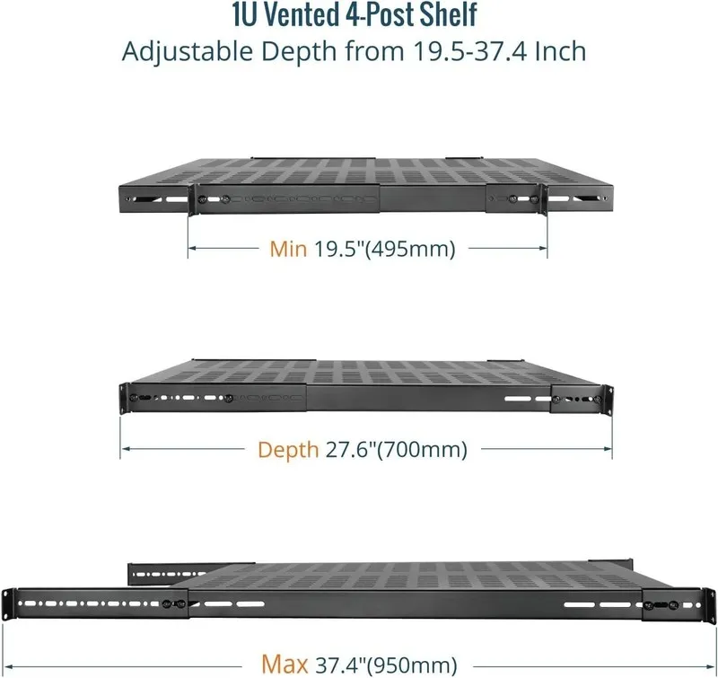 Стойка/шкаф 1U 4-Post Vented Server Rack Mount Shelf,with Adjustable Depth 27.6i — фото лота 2