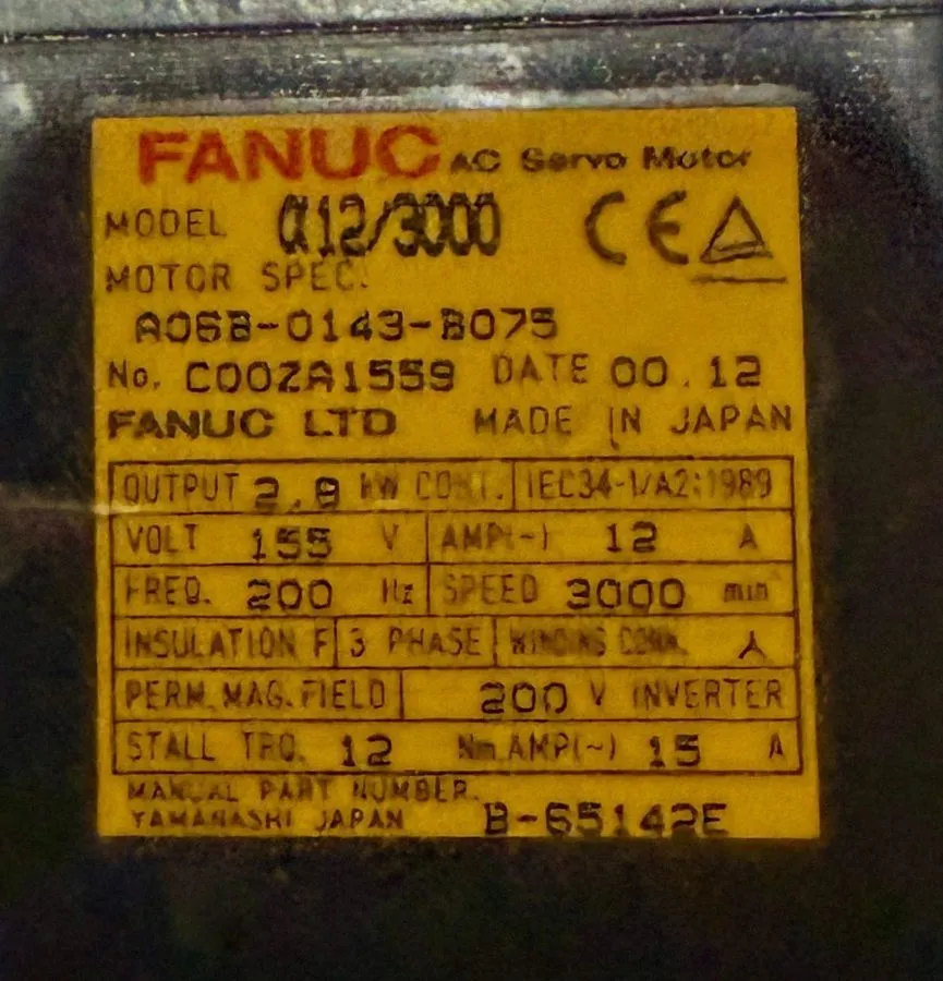 Серводвигатель FANUC AC SERVO MOTOR a12/3000 A06B-0143-B075