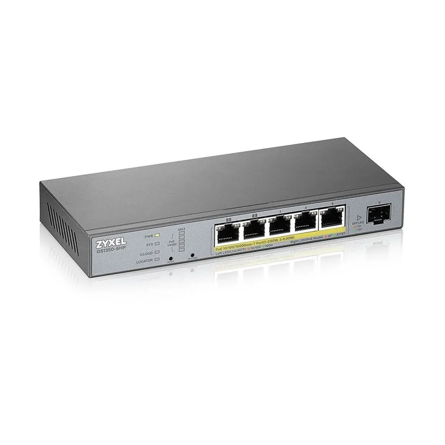 Коммутатор ZYXEL 5-port GbE Smart Managed PoE Switch with GbE Uplink (gs1350-6hp — фото лота 1