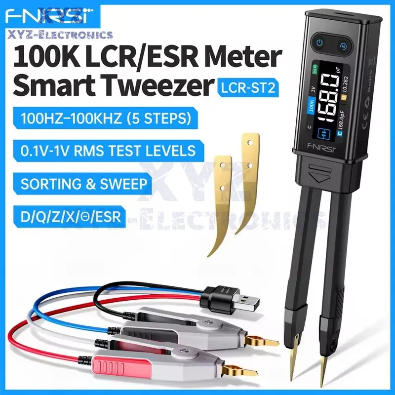 Тестер FNIRSI LCR-ST2 100kHz LCR Meter Tweezer SMD & Through-Hole Component Test