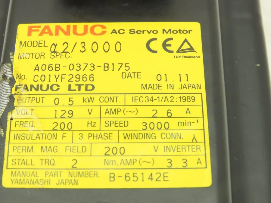 Серводвигатель FANUC AC Servo Motor 02/3000 A06B-0373-B175 0.5 kW 199V 3000RPM