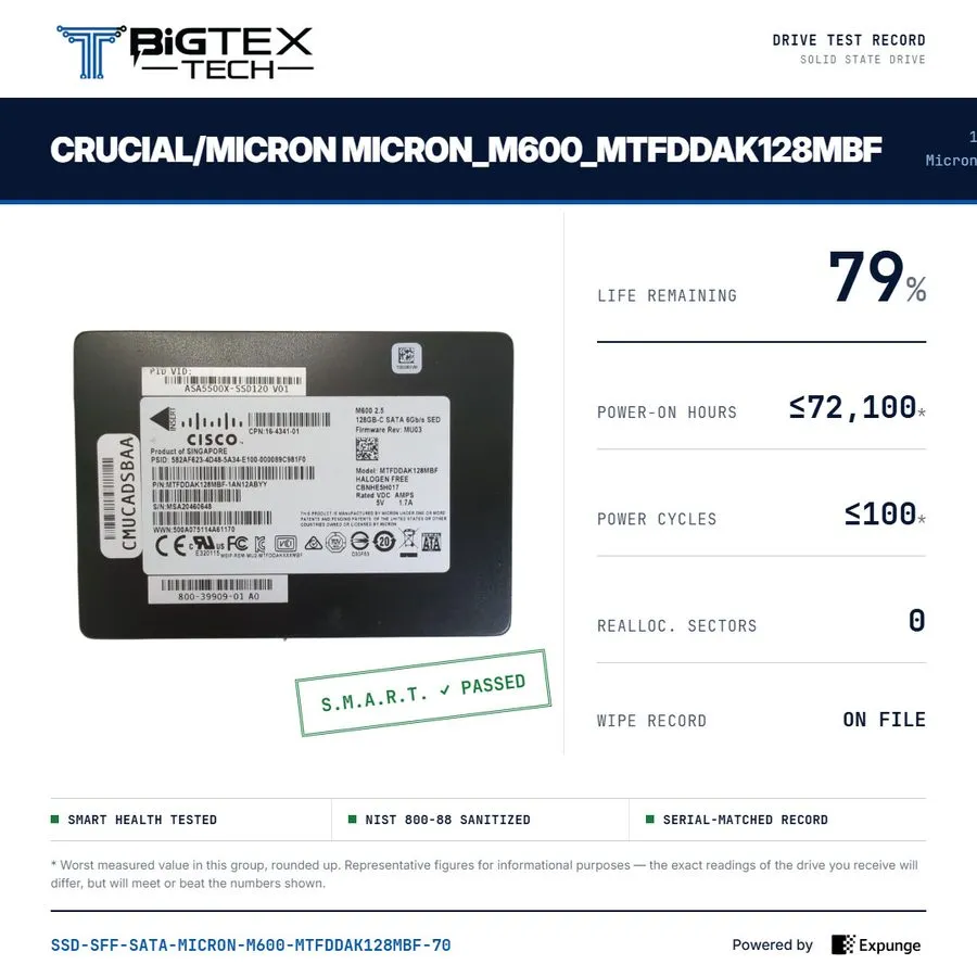 SSD-накопитель Cisco Micron 128GB 800-39909-01 MTFDDAK128MBF 2.5" 6G SATA SSD