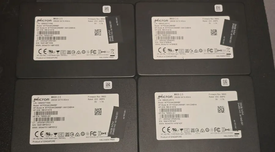 4X Micron MTFDDAK256MBF 256 GB,Internal,2.5" SSD, 2X Samsung 256 Gb SSD