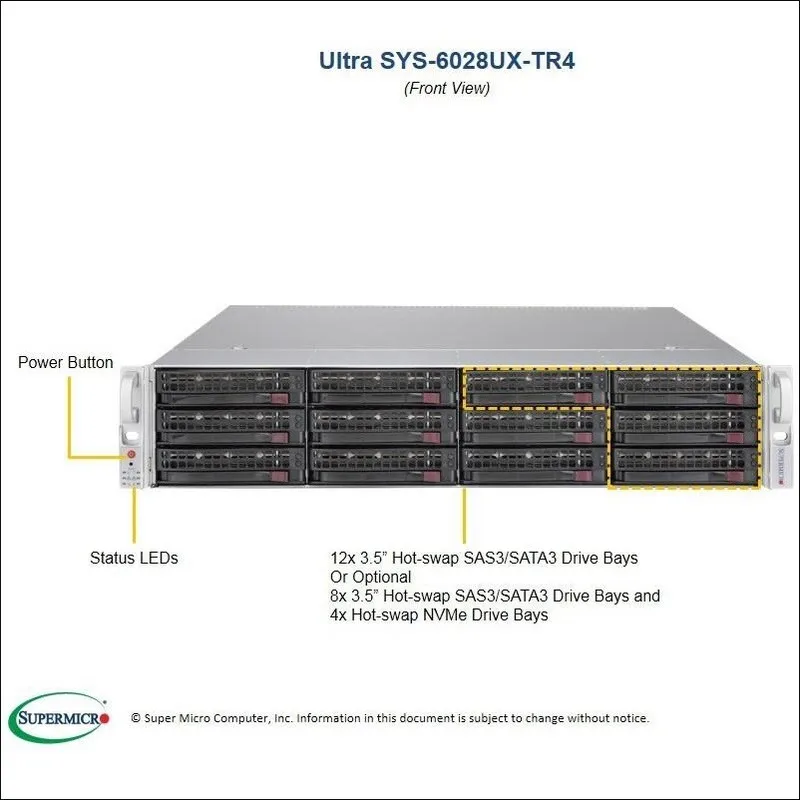 Сервер 2U 12 Bay SuperMicro RAID Server SYS-6028UX-TR4 2x Xeon 12 Cores 64GB RAM
