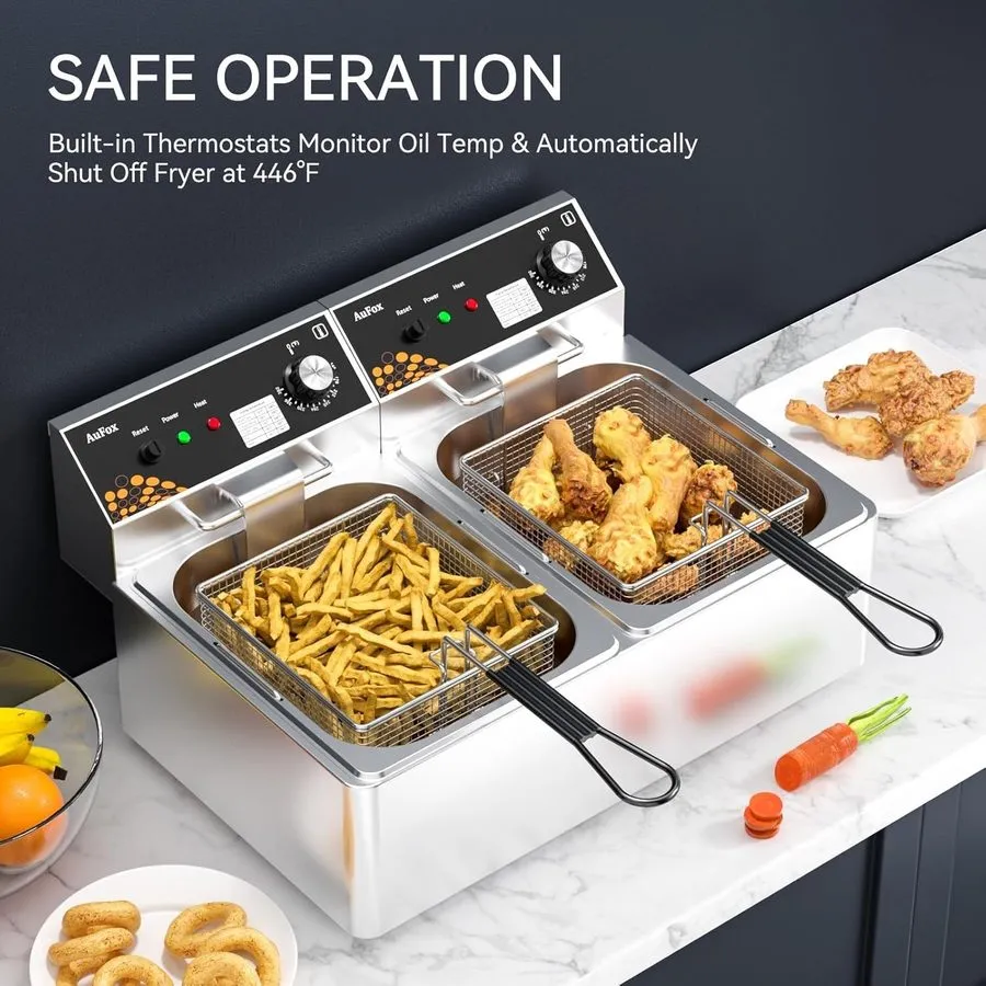 Фритюрница Commercial Deep Fryer 20L/21Qt Dual Tank Countertop Fryer 1.0mm Thick — фото лота 1