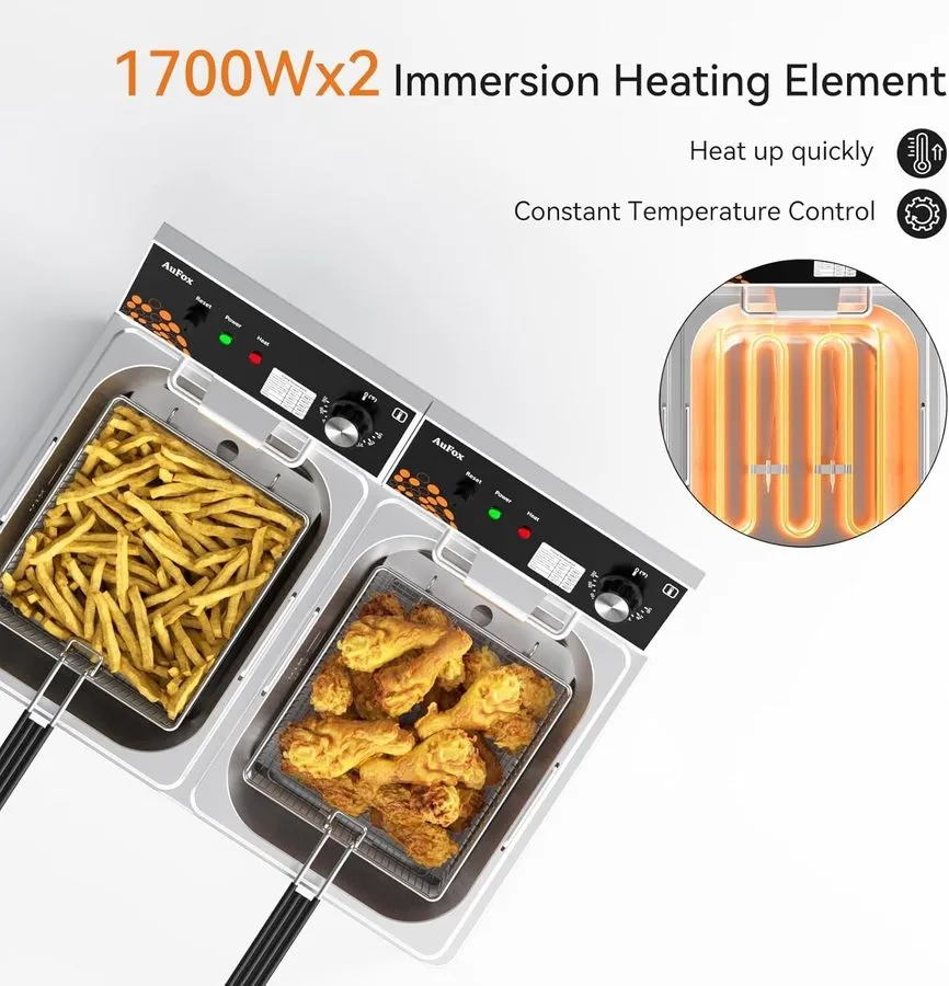 Фритюрница Commercial Deep Fryer 20L/21Qt Dual Tank Countertop Fryer 1.0mm Thick — фото лота 2