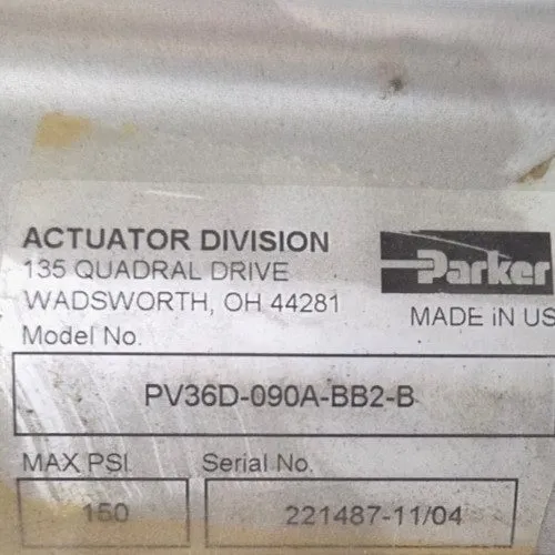 Пневмопривод Parker PV PV36D-090A-BB2-B Pneumatic Actuator, Vane, 90°, 150psi, 3 — фото лота 1