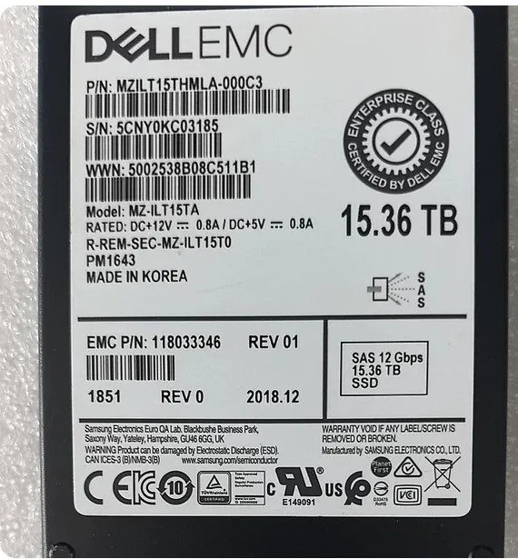 SSD-накопитель DELL EMC Samsung PM1643 15.36TB SAS 12Gbps MZ-ILT15TA SSD MZILT15