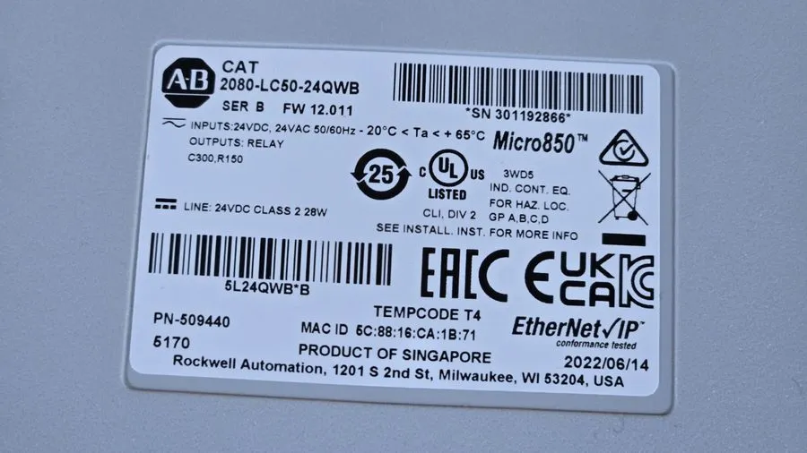 ПЛК Allen-Bradley 2080-LC50-24QWB AB Micro850 EtherNet/IP Controller TX — фото лота 2