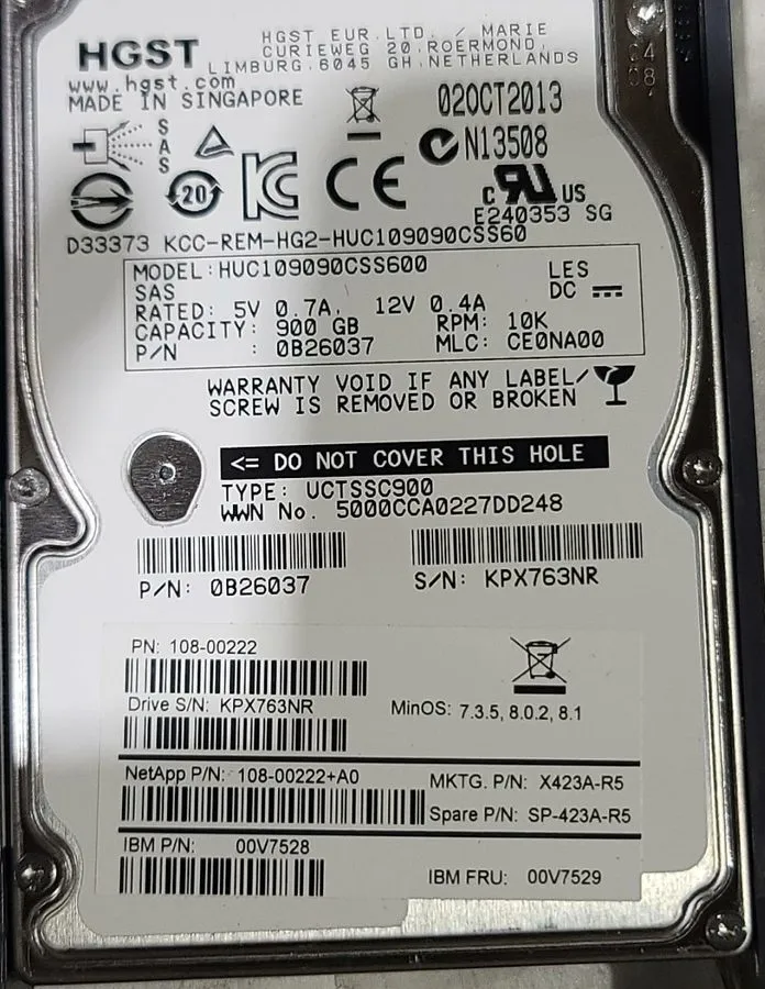 Жёсткий диск NETAPP X423A-R5 900GB 10K SAS 6GB 2.5in HDD 00V7528 108-00222+E0 SP