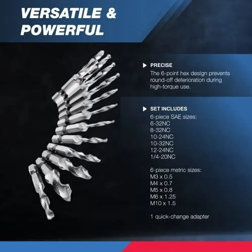 Режущий инструмент NEIKO 10059A Combination Drill and Tap Bit Set with Quick Cha — фото лота 1