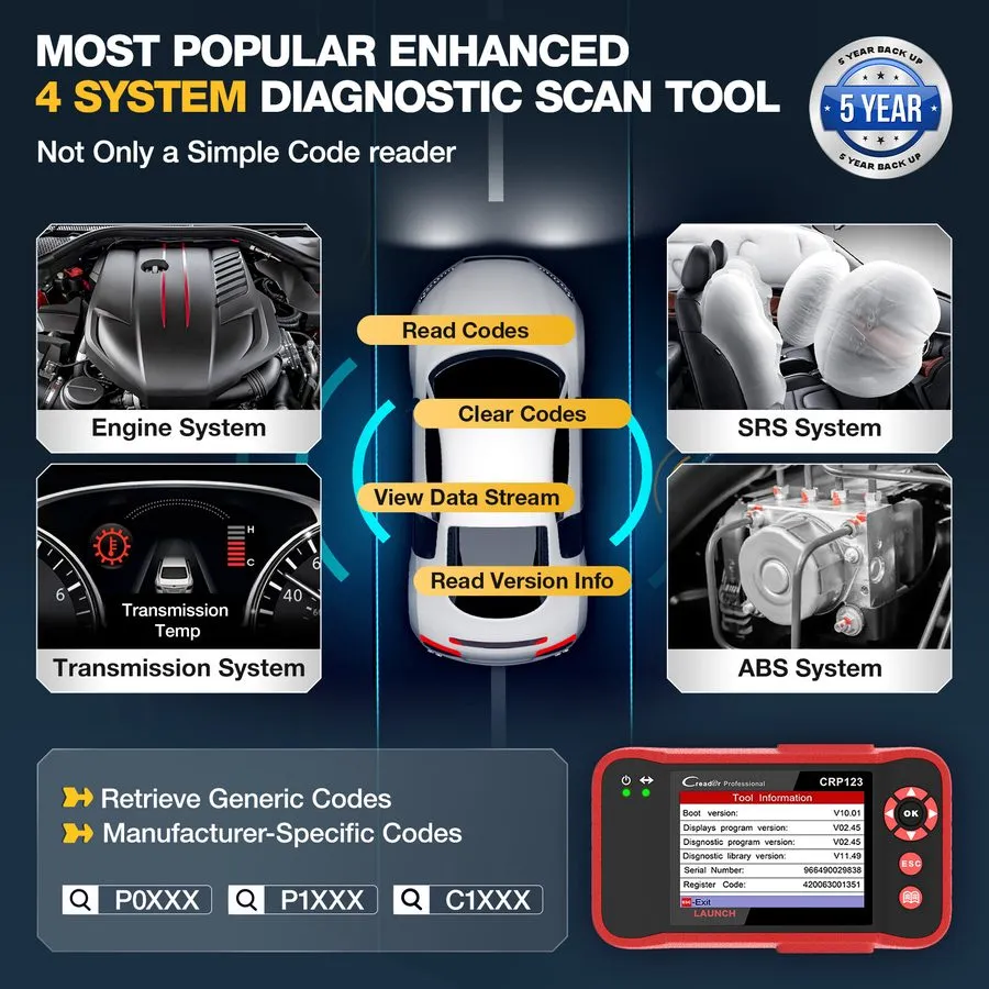 Диагностический сканер LAUNCH CRP123 Advanced OBD2 Scanner, 8 Reset Scan Tool Li