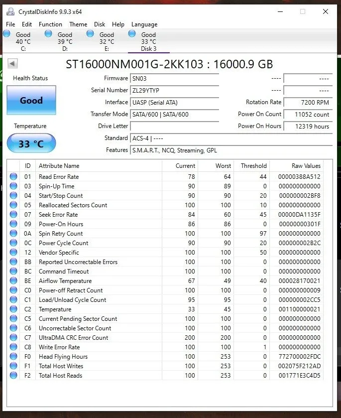 Жёсткий диск ST16000NM001G Seagate Exos X16 16TB SATA 7.2K RPM 512e 6GB/s 3.5" H