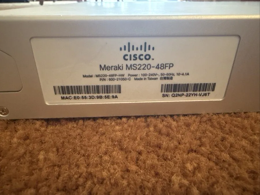 Коммутатор Cisco Meraki MS220-48FP-HW L2 48 Port Gigabit 740W PoE Switch *UNCLAI — фото лота 1