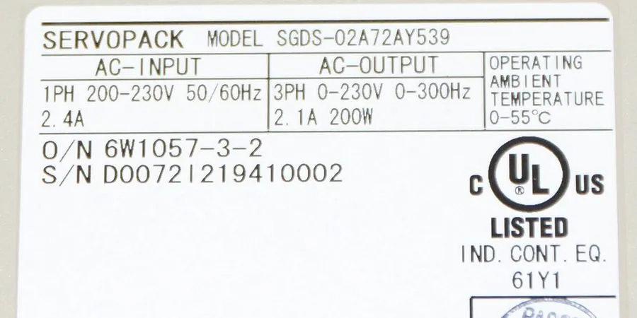 Сервопривод Yaskawa ServoPack SGDS-02A72AY539 200W Servo Amplifier PB