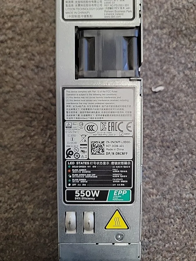 Комплектующее сервера Dell PowerEdge R430 550 W Hot Swap 1U Server Power Supply