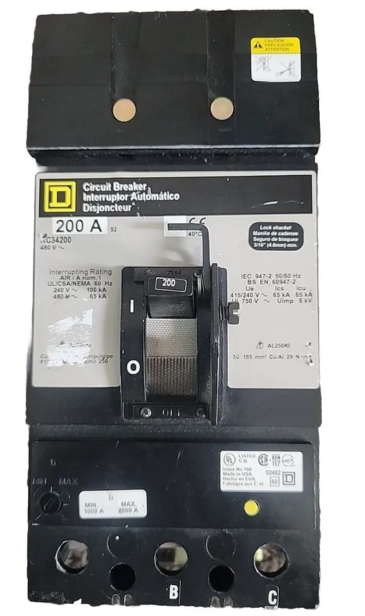 Автоматический выключатель Square D KC34200 200 Amp 480 VAC 3 Pole 65ka@480V I-L