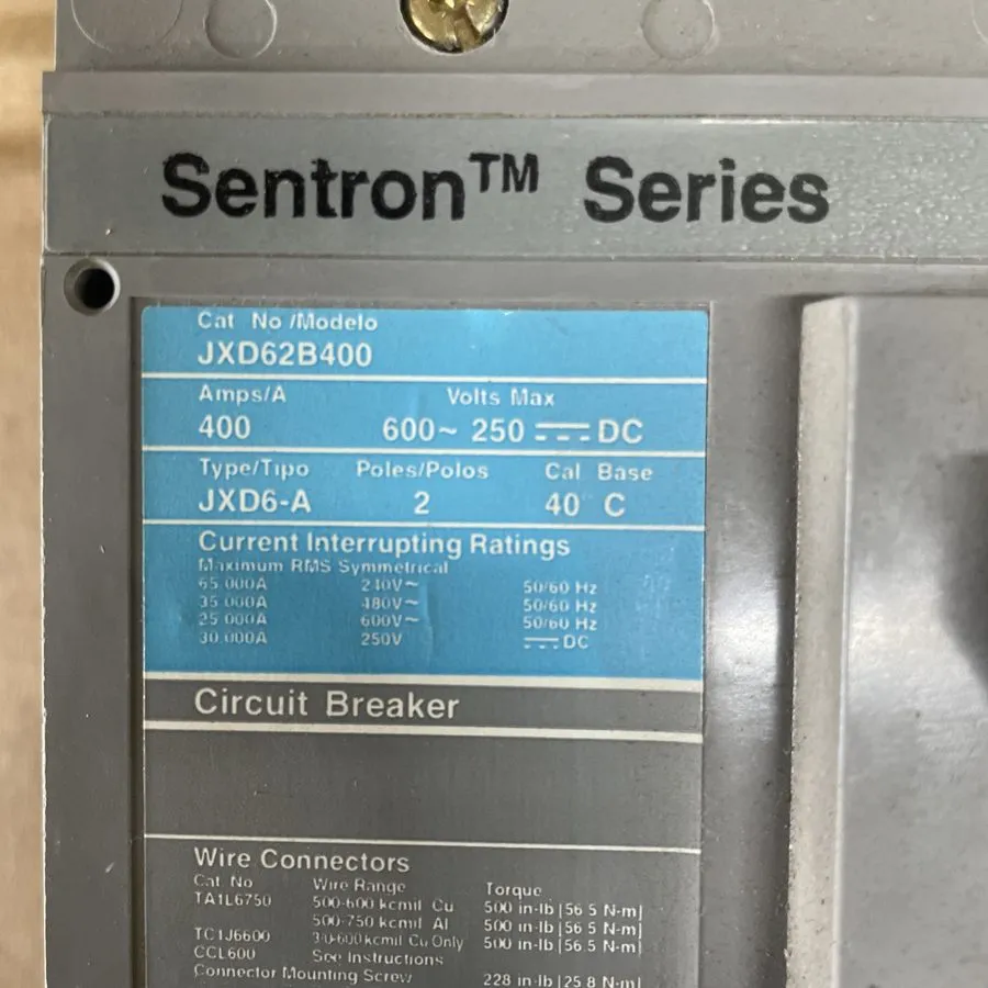 Автоматический выключатель SIEMENS SENTRON JXD62B400 400 AMP CIRCUIT BREAKER 600