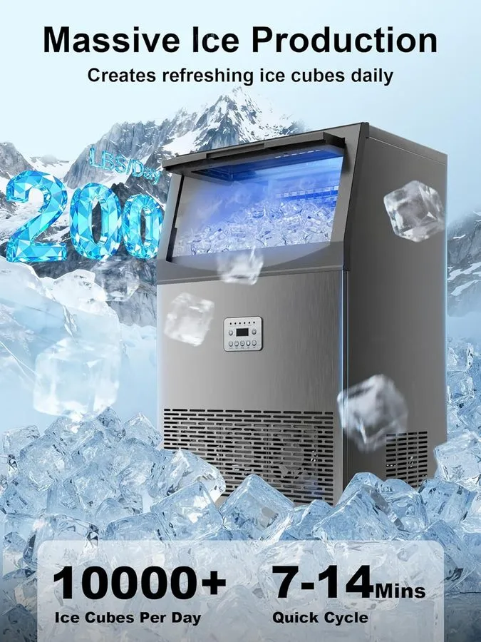 Льдогенератор 200lbs/24H Commercial Ice Maker Under Counter Freestanding Full ic — фото лота 1