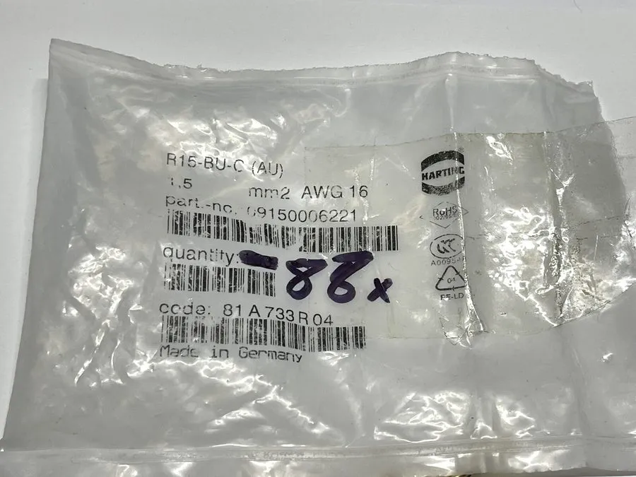 Электронный компонент 88 x Harting R15-BU-C Female Turned Contact 16AWG 1.5mm2