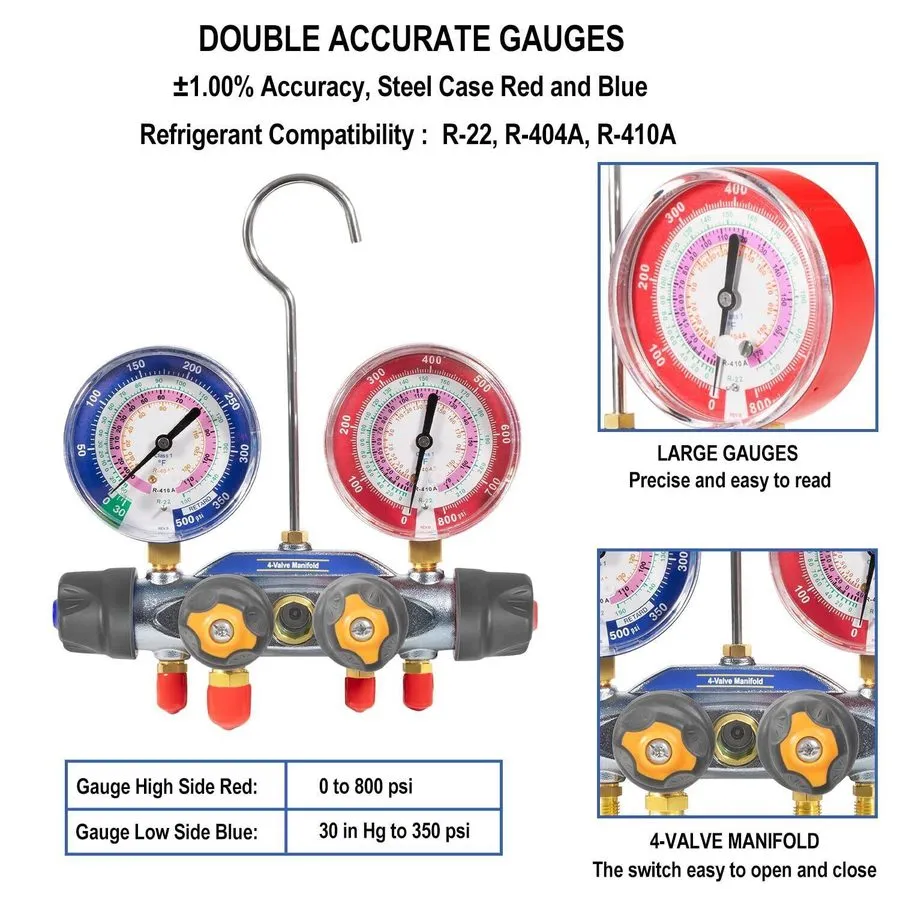 Манометрический коллектор 4-Valve HVAC Manifold Gauge Set — фото лота 2