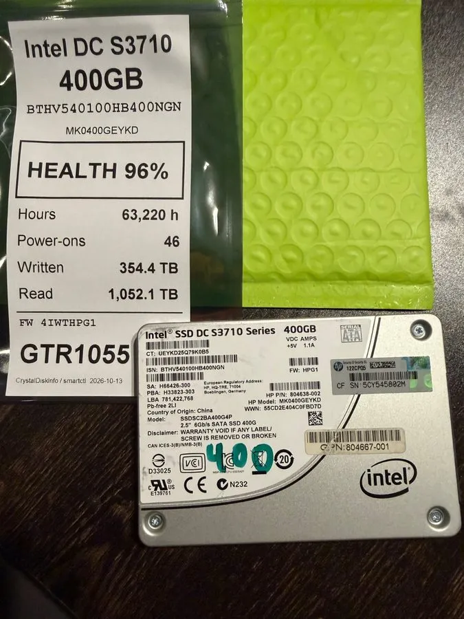 SSD-накопитель Intel DC S3710 400GB SATA SSD MK0400GEYKD SSDSC2BA400G4P 96% Heal — фото лота 1