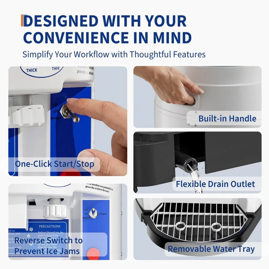 Льдогенератор Commercial Shaved Ice Machine 1200LB/H, 25L Storage, 650W 500RPM S — фото лота 2
