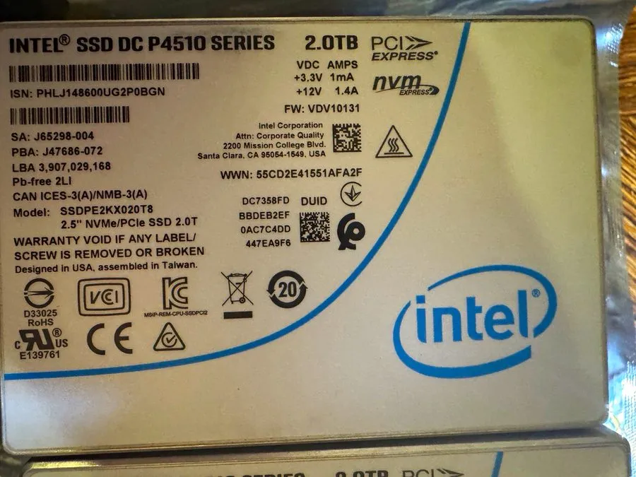 SSD-накопитель Intel P4510 2TB PCIe Gen3 x4 NVMe U.2 2.5" Enterprise SSD SSDPE2K