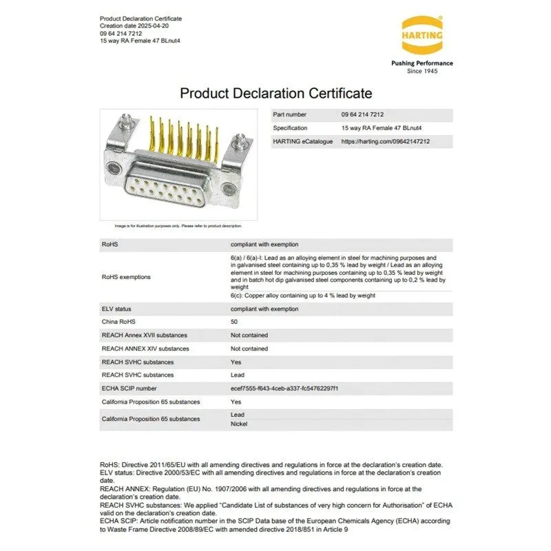 Разъём HARTING Female Connector 09642147212 15-pin