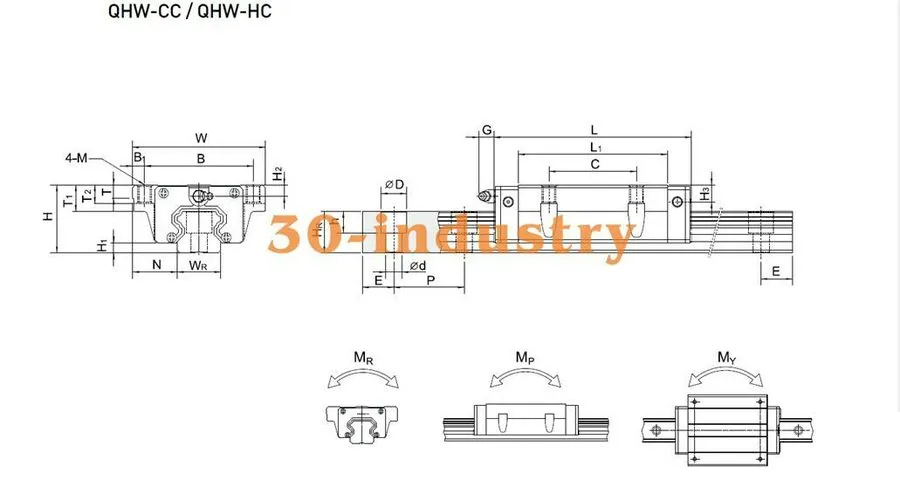 Линейная направляющая HIWIN Linear guide slider QHW15CC