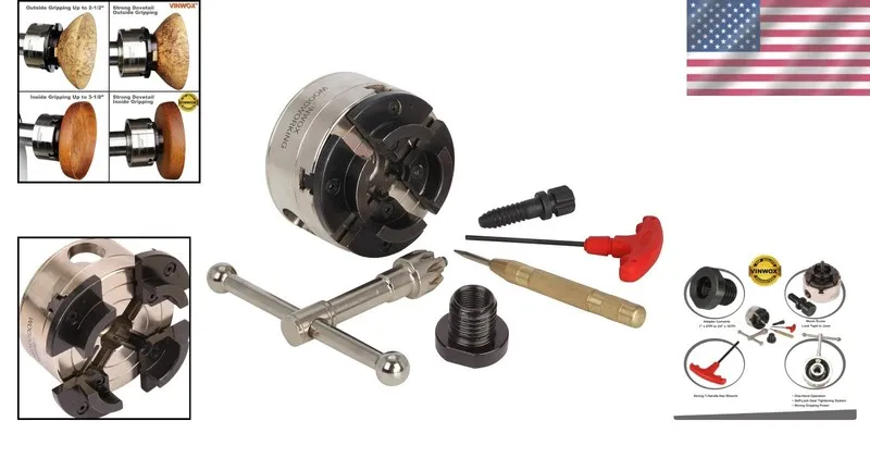 Режущий инструмент Self-Locking 3.75-Inch Wood Lathe Gear Chuck with 1"x8TPI Thr — фото лота 1