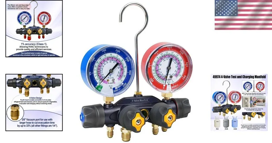 Компрессор Professional HVAC Manifold Gauge with Built-in Sight Glass для R-32 &