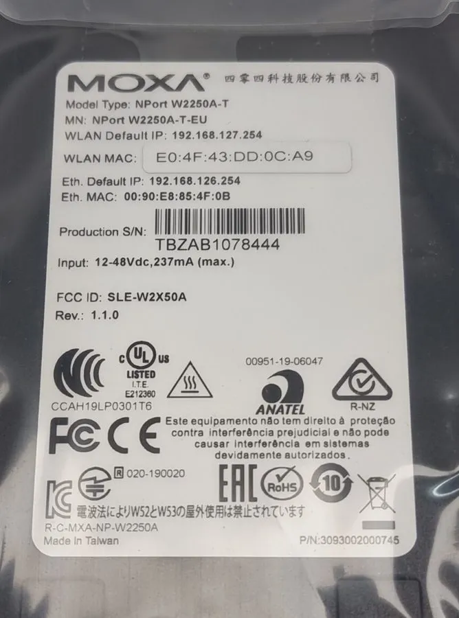 IIoT-устройство Moxa NPort W2250A-T-EU Band Serial to WiFi Wireless Device Serve — фото лота 2