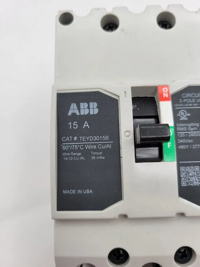 Автоматический выключатель ABB TEYD3015B Bolt-On Circuit Breaker 15A 3P 480V Typ