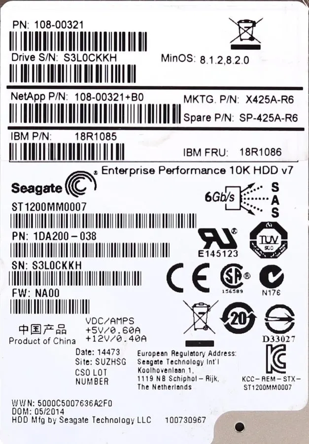 Жёсткий диск SEAGATE 1DA200-038 1.2TB 10K SAS 6GB/s 64MB 2.5" ENTERPRISE PERFORM — фото лота 1