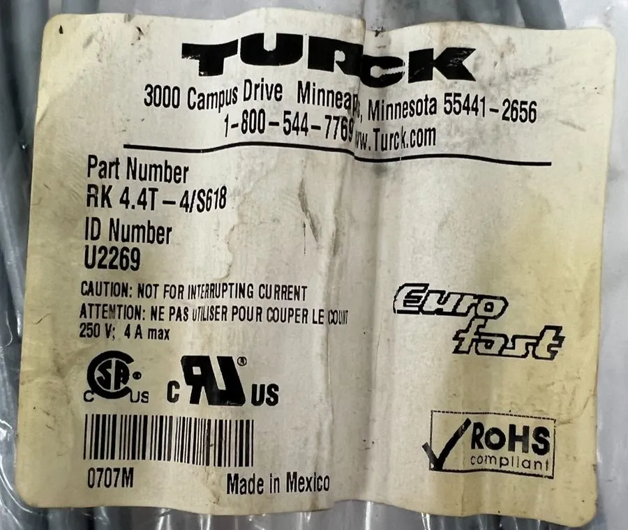 Соединительный кабель TURCK RK 4.4T-4/S618 U2269 4M M12 4-Pin Female Shielded Eu