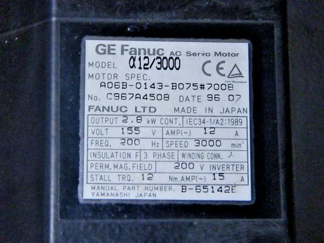 Серводвигатель FANUC AC SERVO MOTOR a12/3000 A06B-0143-B075