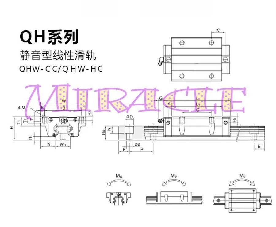Линейная направляющая HIWIN Linear Guide Slider Mute QHW45CC