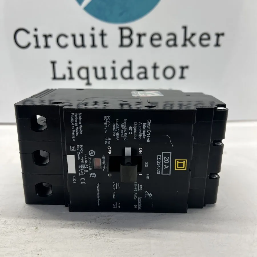 Автоматический выключатель SQUARE D EDB34020, 3P, 20A, 480V, BOLT-ON CIRCUIT BRE