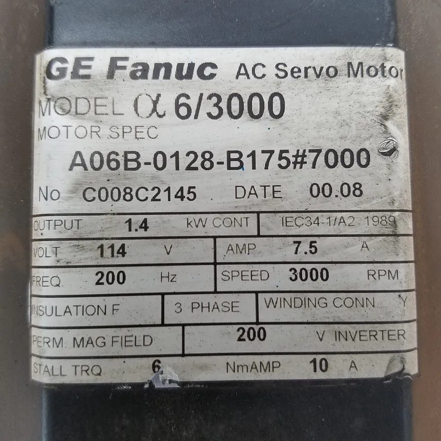 Серводвигатель Fanuc a6/3000 AC Servo Motor A06B-0128-B577#7076 1.4 kW, 114 V Mo