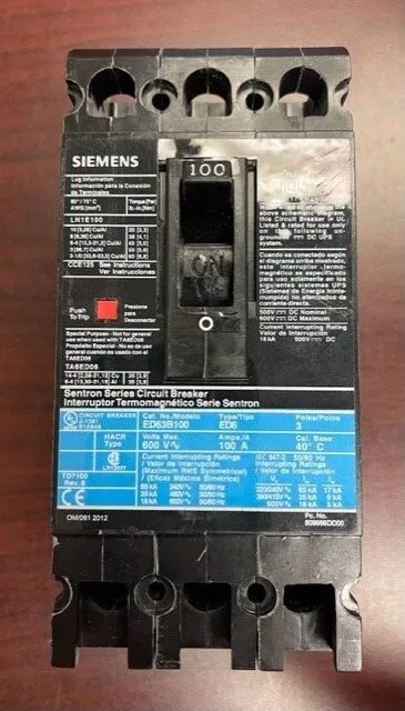 Автоматический выключатель ITE Siemens ED63B100 ED63B100L 3Pole 100Amps 480Volt 