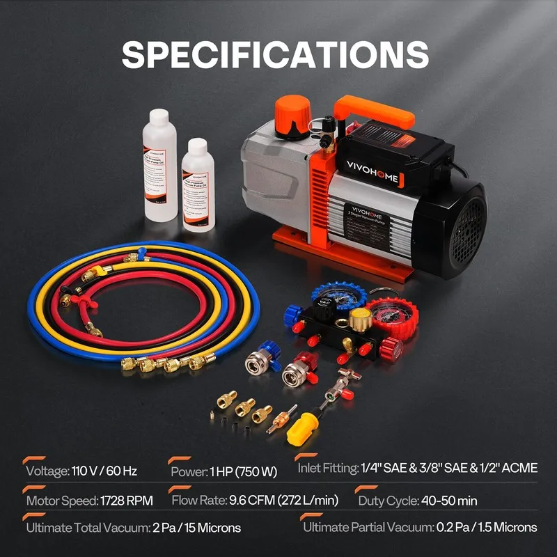 Насос 1HP 9.6CFM HVAC Vacuum Pump Kit with Manifold Gauge Set