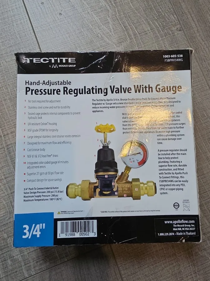 Трубопроводная арматура TMG 3/4 Inch Bronze Push-To-Connect Pressure Regulator G — фото лота 1