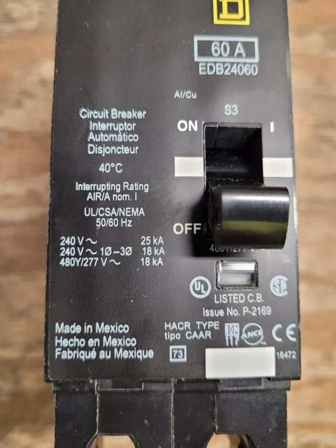 Автоматический выключатель Square D EDB24060 Circuit Breaker, 60 Amp 480 V, 2-Po
