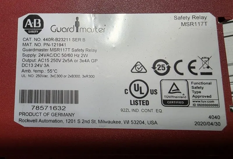 Реле безопасности Allen-Bradley 440R-B23211 Safety Relay 24V AC/DC Model MSR117T — фото лота 2