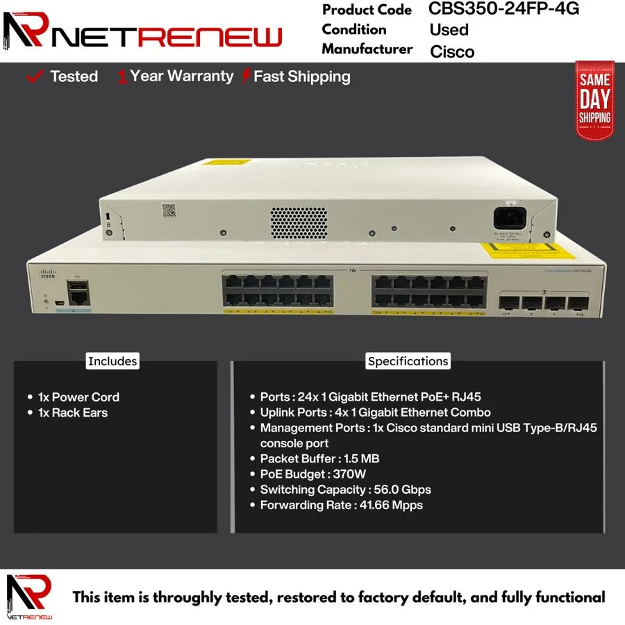 Коммутатор Cisco Refresh CBS350-24FP-4G 24 Port Gigabit PoE Managed Switch
