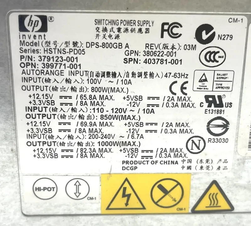 Блок питания HP DPS-800GB A 1000W Server Power Supply PSU P/N 379123-001 HPE