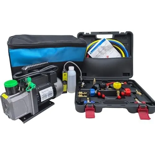 Насос 1/3 HP 1-Stage HVAC Vacuum Pump and 4 Way AC Manifold Gauge Set with 4.5 C — фото лота 1