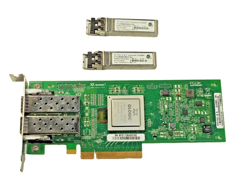 Контроллер QLogic QLE2562 2-Port 8Gb PCIe Fiber Channel FC HBA W/5 sfp's — фото лота 1