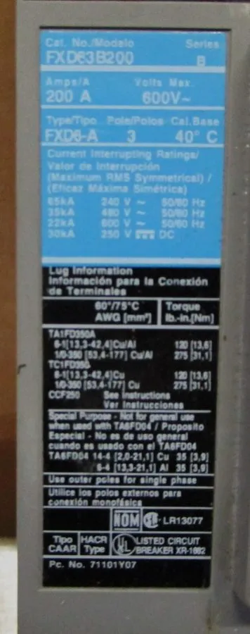 Автоматический выключатель Siemens Sentron 200 Amp Circuit Breaker 3 Pole 600 VA